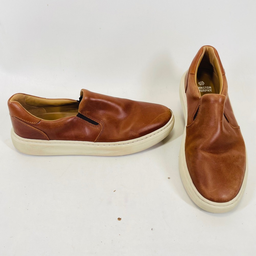 Johnston & Murphy Mens Tan Leather TruFoam Slip On Sneakers 25-2830 Size 9M